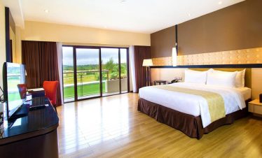 Aerial view of Laguna Golf Bintan paired with Grand Lagoi Hotel and Ria Bintan Golf Club package.