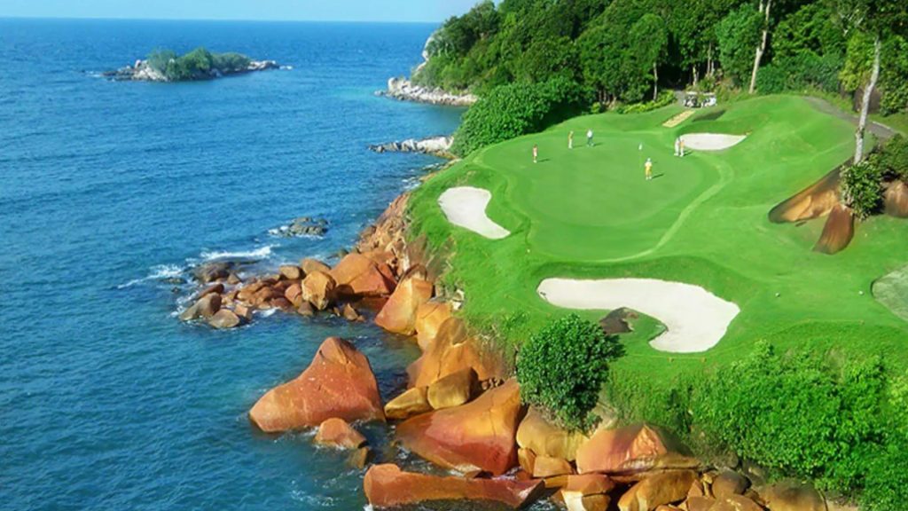 Sunset over the beautiful golf course of Ria Bintan Golf Club in Indonesia