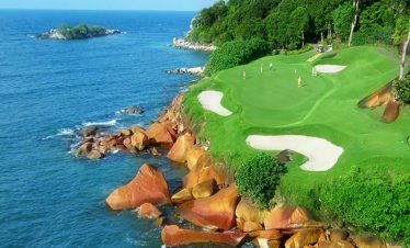 Sunset over the beautiful golf course of Ria Bintan Golf Club in Indonesia