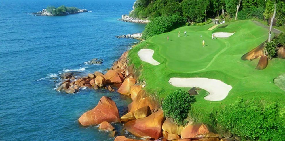 Sunset over the beautiful golf course of Ria Bintan Golf Club in Indonesia