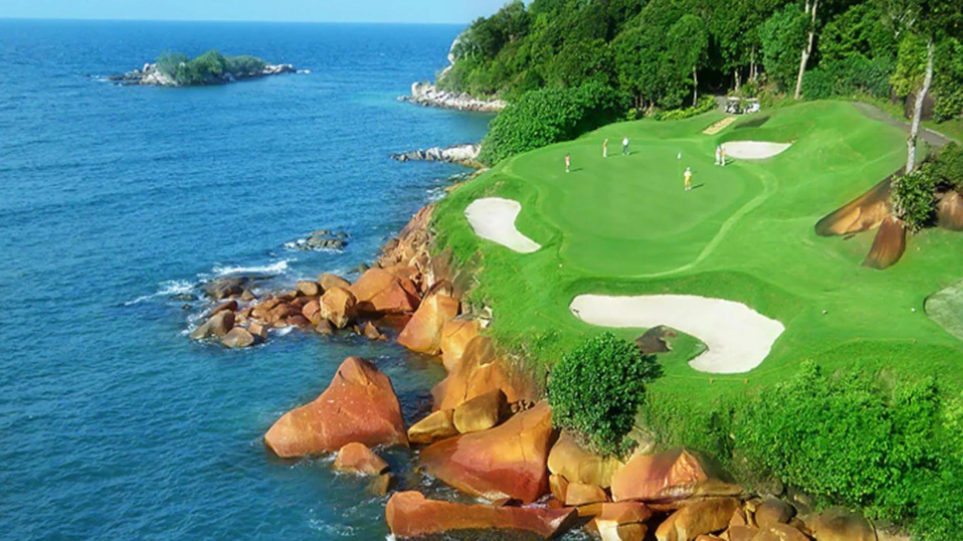 Sunset over the beautiful golf course of Ria Bintan Golf Club in Indonesia