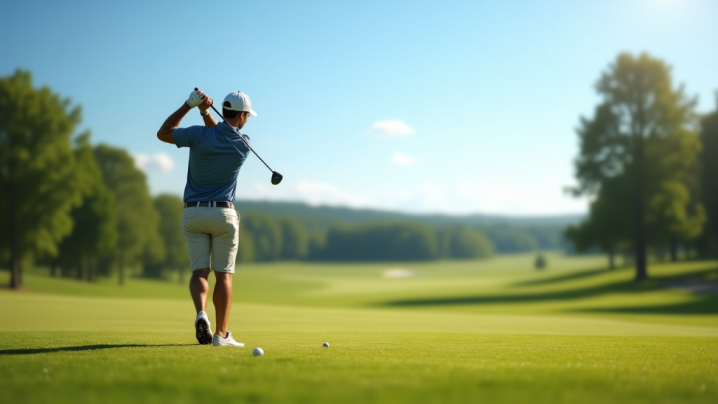 Golfer enjoying a day trip golf package playing solo on a sunny golf course
