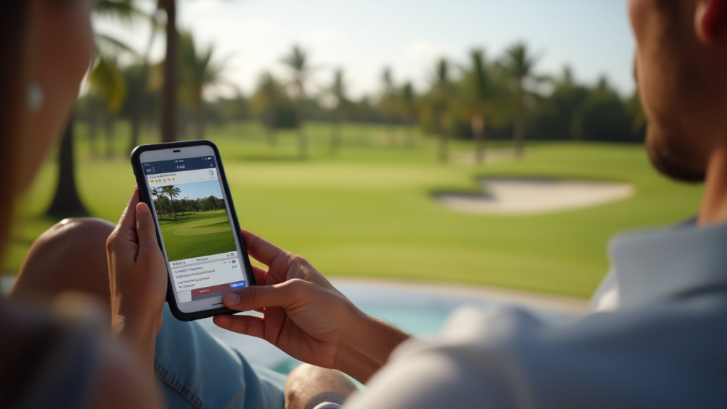 A traveler reading booking policies and terms on a laptop while planning a golf trip to Bintan

