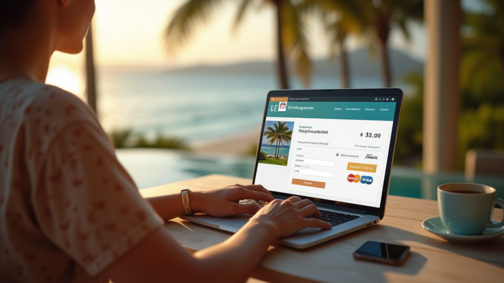 Traveler checking promotions and group discount offers for Bintan golf packages on a laptop screen