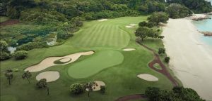 Aerial view of Ria Bintan Golf Club’s Ocean Course overlooking the South China Sea
